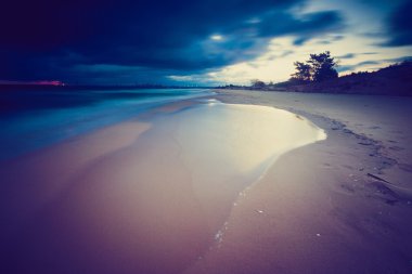 Güzel uzun pozlama peyzaj deniz kıyı Vintage Fotoğraf