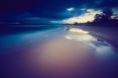 Güzel uzun pozlama peyzaj deniz kıyı Vintage Fotoğraf