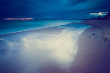 Güzel uzun pozlama peyzaj deniz kıyı Vintage Fotoğraf