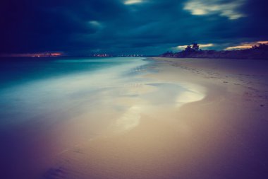 Güzel uzun pozlama peyzaj deniz kıyı Vintage Fotoğraf