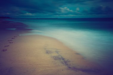 Güzel uzun pozlama peyzaj deniz kıyı Vintage Fotoğraf