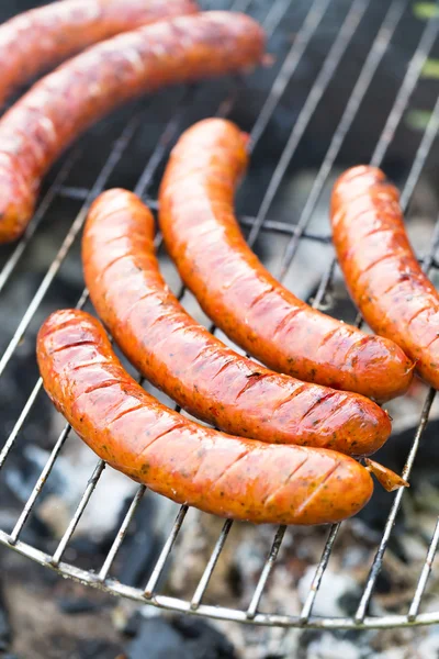 Leckere polnische Wurst auf dem Grill — Stockfoto