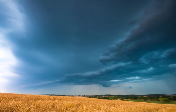 Stürmischer Himmel über dem Feld — Stockfoto