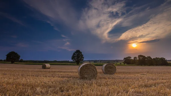 Stoppelveld met strobalen — Stockfoto