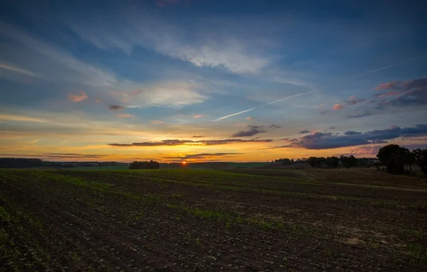 Bonito após o pôr do sol céu sobre os campos — Fotografia de Stock