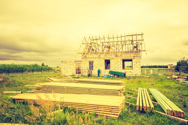 Vintage photo of unfinished house in countryside — Stock Photo, Image