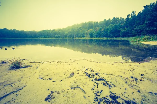 Vintage photo of lake at autumnal morning — Stock Photo, Image