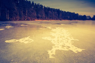 Donmuş gölün peyzaj Vintage Fotoğraf