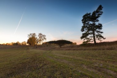 Sonbahar yatay, gün batımında kırsal