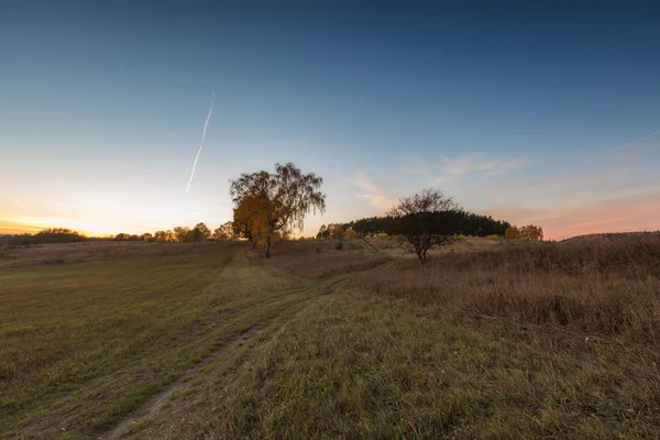 Paisaje otoñal con campo al atardecer — Foto de Stock