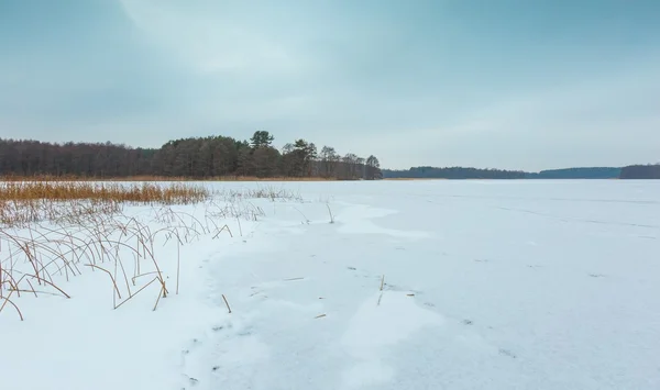 Winter frozen lake landscape.