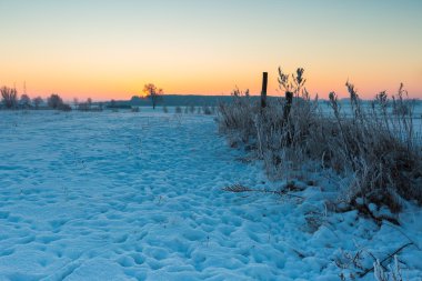 Karlı kış kırsal güzel soğuk sabahı.  