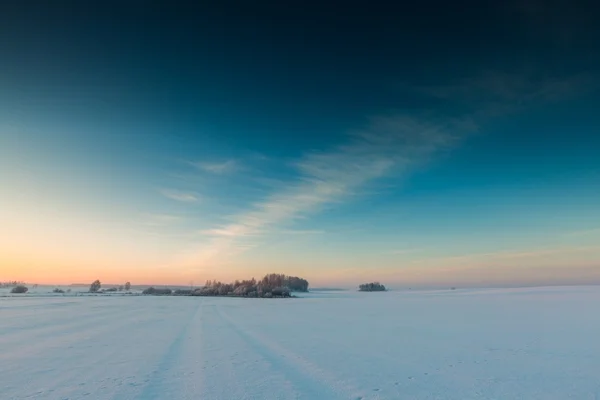 Mooie koude ochtend op besneeuwde winter platteland. — Stockfoto