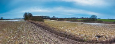 Erken Bahar peyzaj alanları bulutlu gökyüzü altında