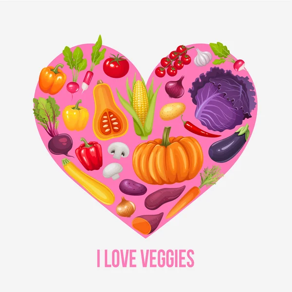 . Corazón de diferentes verduras — Vector de stock