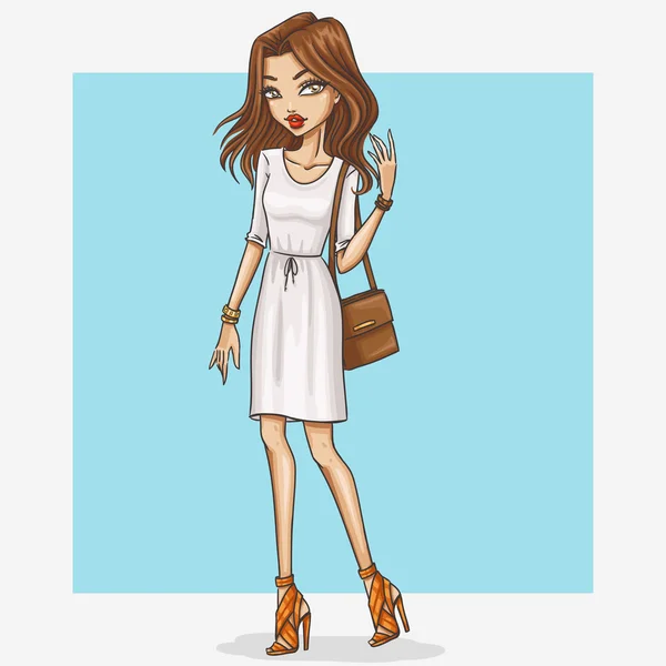 Chica en hermoso vestido — Vector de stock