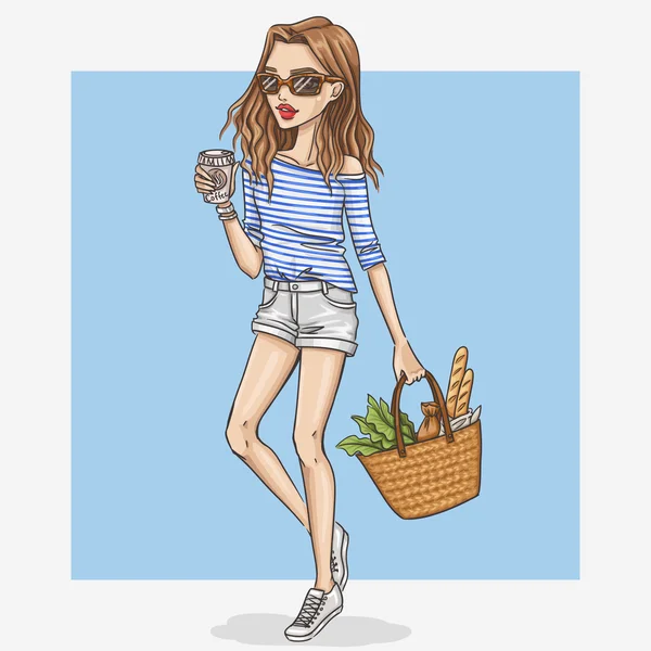 Shopping Girl Illustration — Stockvektor