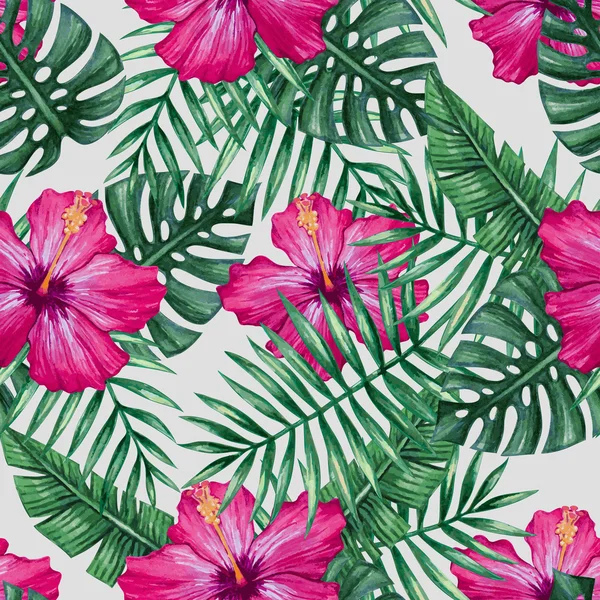 Bloemen en palm bladeren patroon — Stockvector