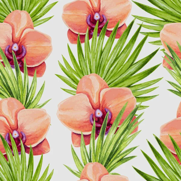 Bloemen en palm bladeren patroon — Stockvector