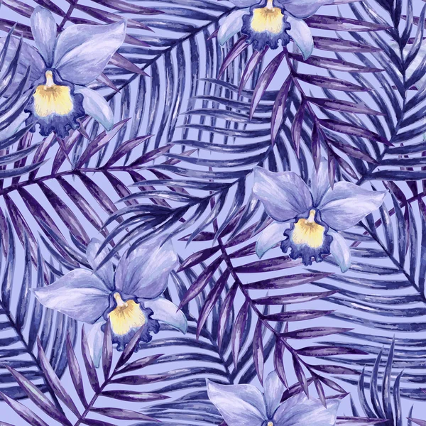 Blüten und Palmblätter Muster — Stockvektor