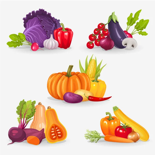 Conjunto de verduras frescas — Vector de stock