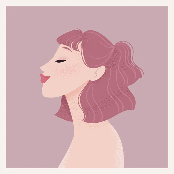 Skönhet kvinnligt porträtt. Elegant kvinna avatar. Hipsterflicka med rosa hår. Vektorillustration — Stock vektor