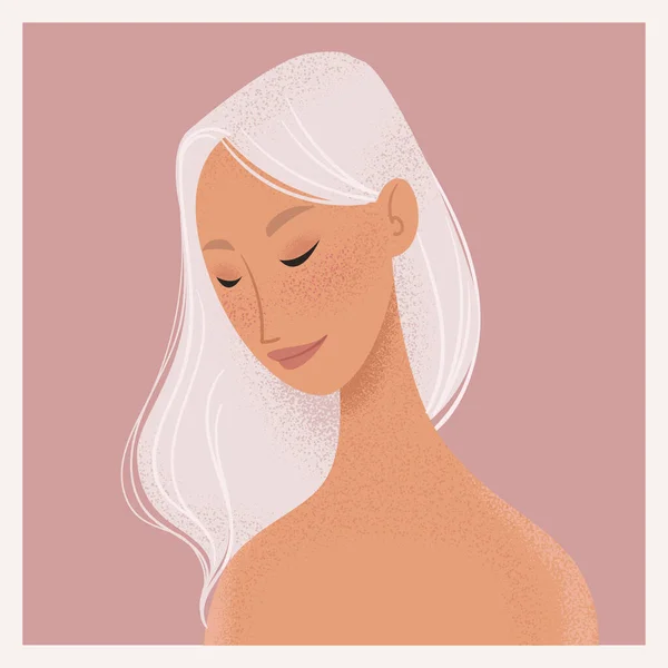 Retrato femenino de belleza. Mujer elegante con avatar de pelo blanco. Ilustración vectorial — Vector de stock