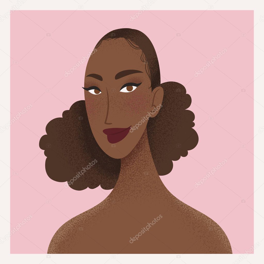 Beauty female portrait. Elegant African woman avatar. Vector illustration