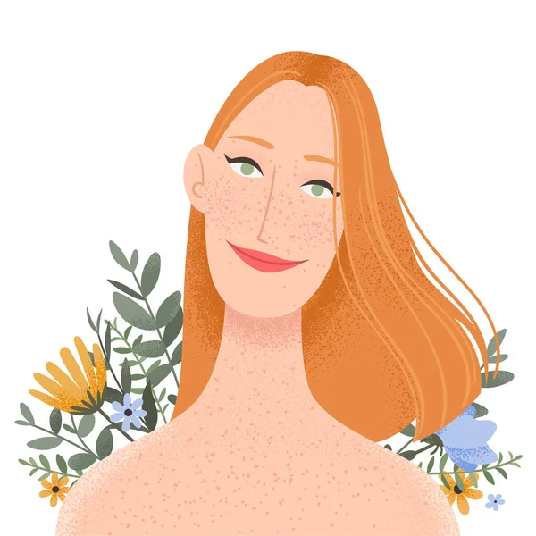 Beauty Female Portrait Decorated Flowers Elegant Woman Avatar Floral Background — Stock Vector