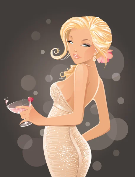 Donna sexy con cocktail — Vettoriale Stock