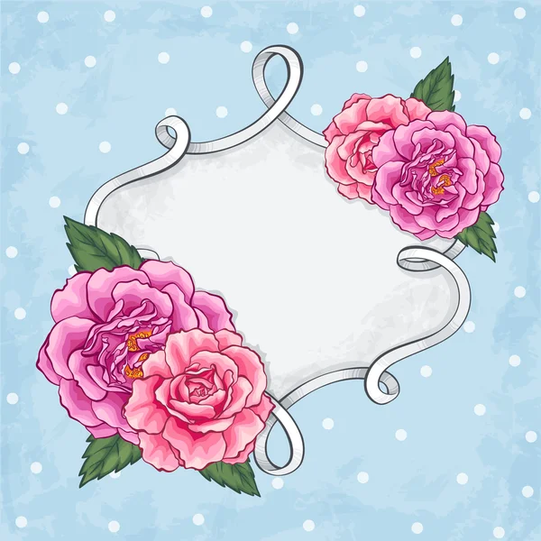 Belle carte cadre roses — Image vectorielle