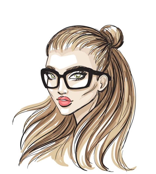 Hermoso bosquejo chica hipster — Vector de stock