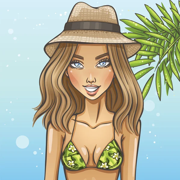 Mooi hete meisje in een bikini op het strand — Stockvector