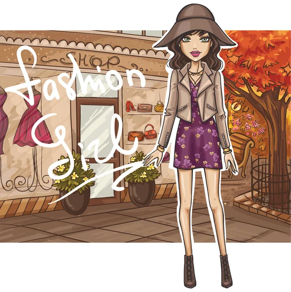 Fashion girl in stylish outfit — Stock vektor