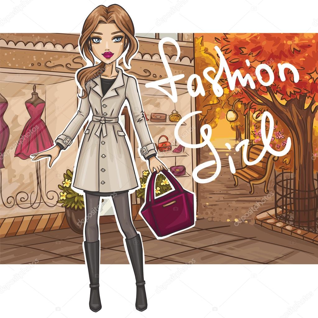 Fashion girl in stylish outfit