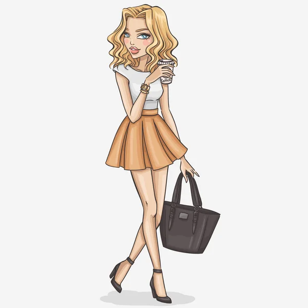 Illustration fille de mode dessinée à la main — Image vectorielle