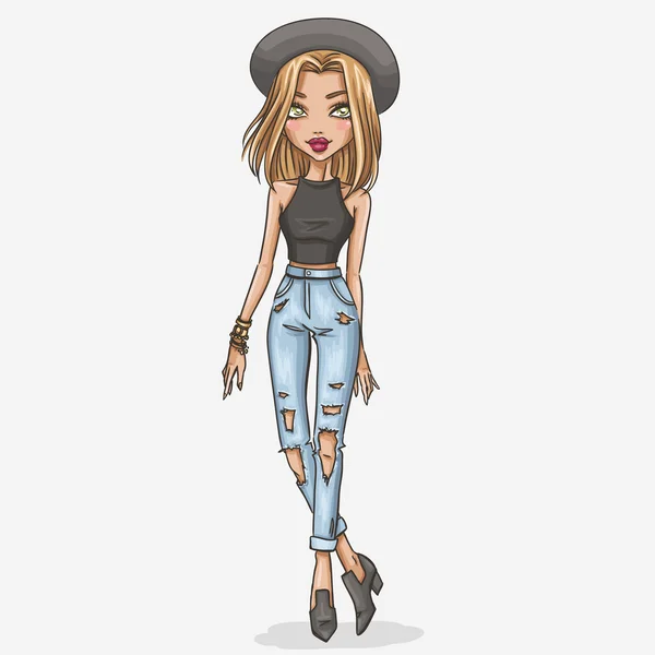 Çizilmiş moda kız illüstrasyon el
