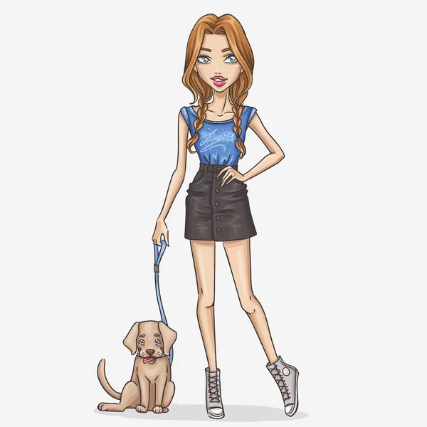 Meisje met een hond — Stockvector