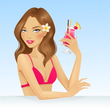 Kız kokteyl ile tatilde