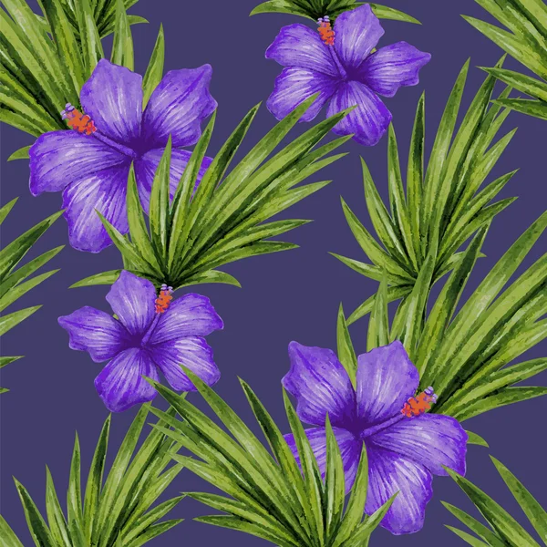 Bloemen en palm bladeren patroon — Stockvector