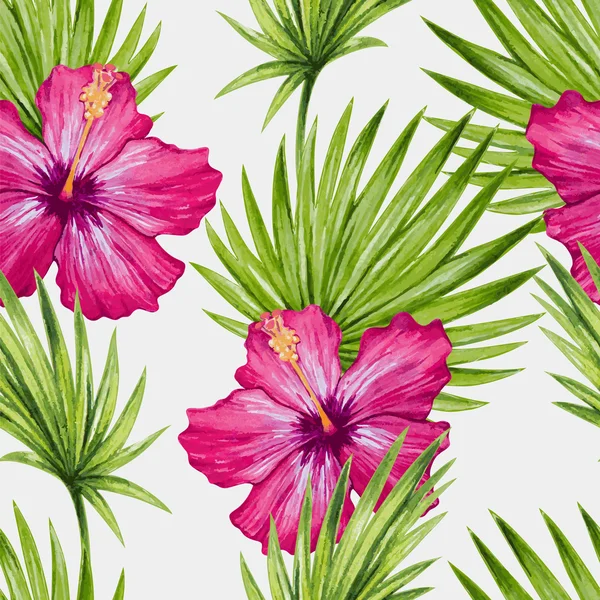 Bloemen en palm bladeren patroon — Stockvector