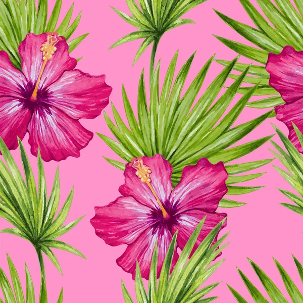 Λουλούδια και μοτίβο φύλλα φοίνικα — Διανυσματικό Αρχείο