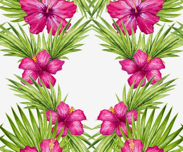 Bloemen en palm bladeren patroon — Stockvector