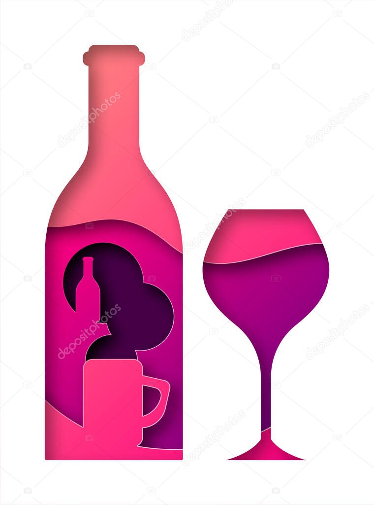 Vector wine in paper art style