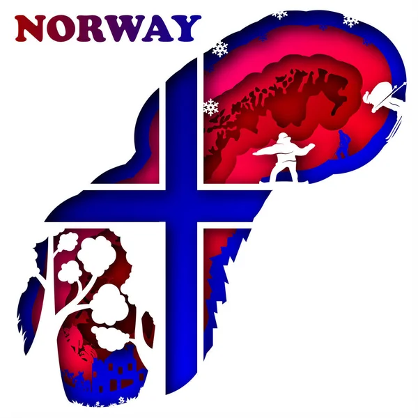 Διάνυσμα Νορβηγία σε χαρτί τέχνης στυλ — Διανυσματικό Αρχείο