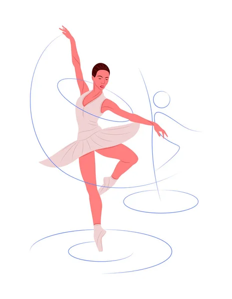 Vector ballerina in de schaduw van scherpe lijnen stijl — Stockvector