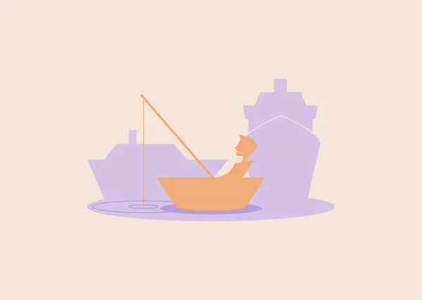 Vector little fisherman in matt style. Digital art — Stock Vector