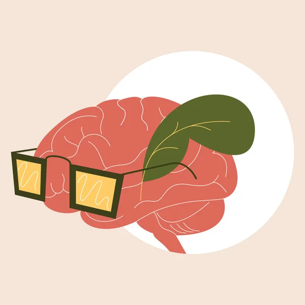 Wektor mózgu z liściem w stylu matowym — Wektor stockowy