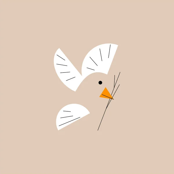 Pájaro minimalista vectorial con rama en estilo de contorno — Vector de stock