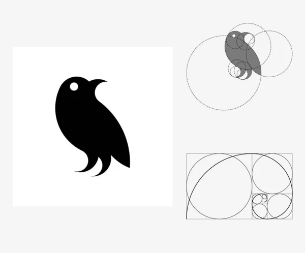 Altın oranda vektör karga. Düzenlenebilir resimleme